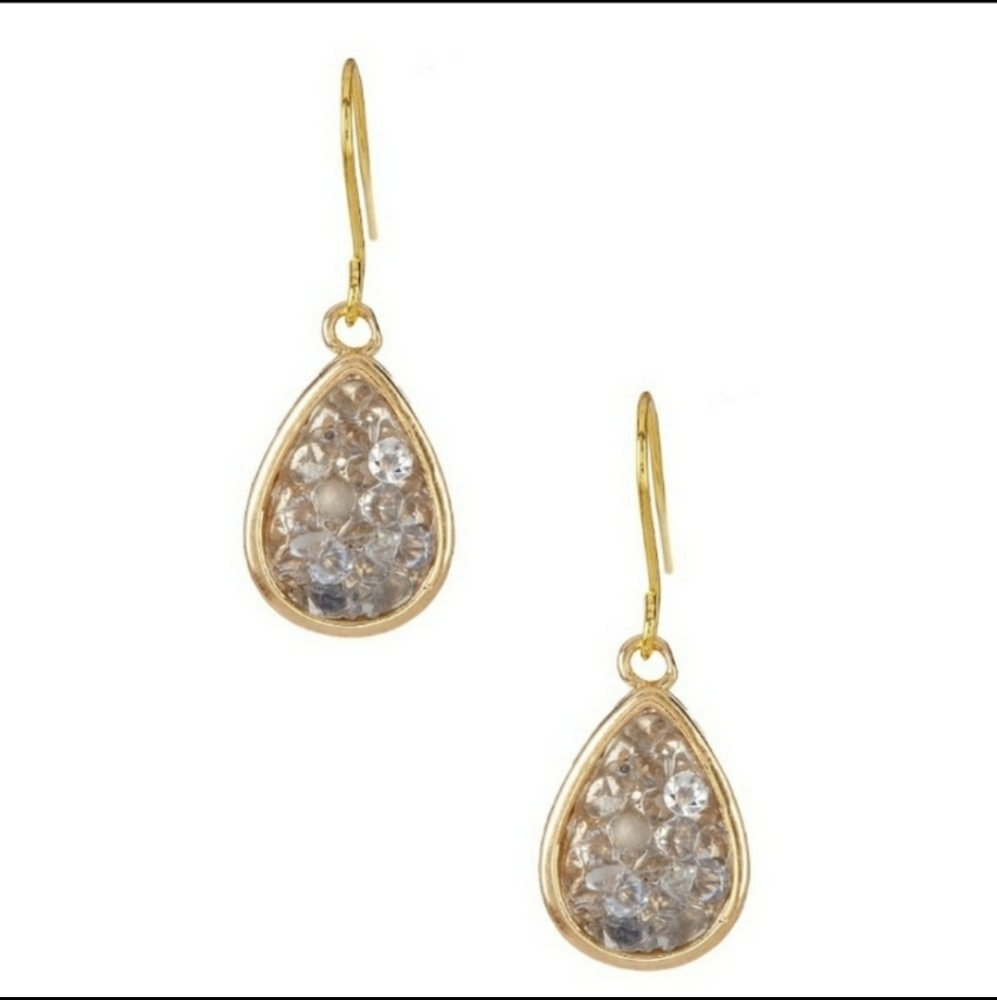 Teardrop rock crystal earrings gold jewelry druzy